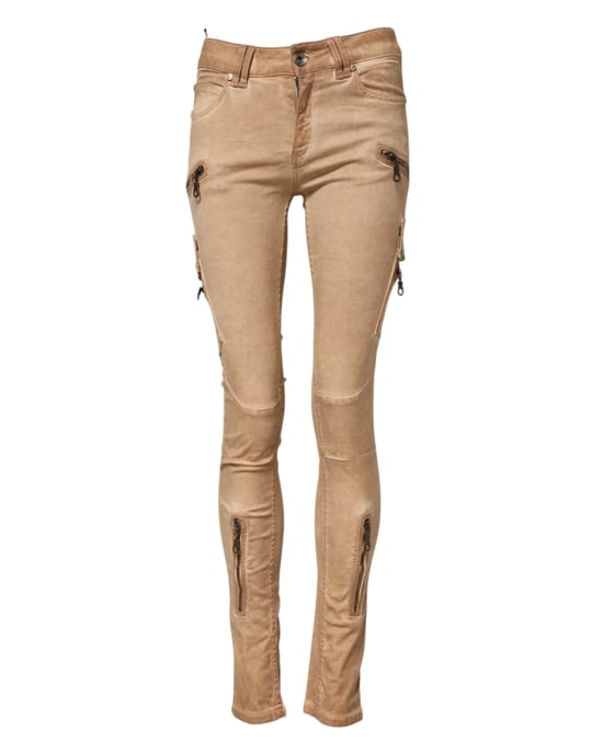 PLEIN SUD Braune Baumwoll-Mittelbund Skinny Denim Jeans - Image 1