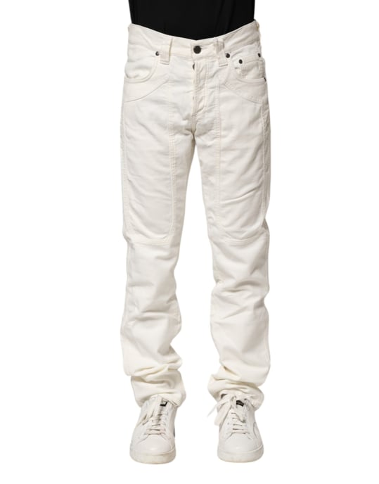 Jeckerson Weiße Baumwoll Stretch Gerade Passform Herren Denim Jeans - Image 2