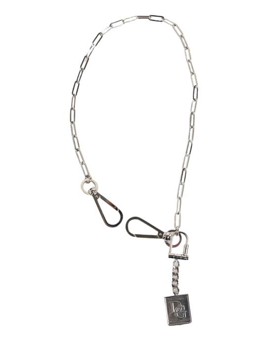 Dolce & Gabbana Silberfarbener Metallkettenschmuck mit DG-Logo Anhänger Herren Halskette - Image 1