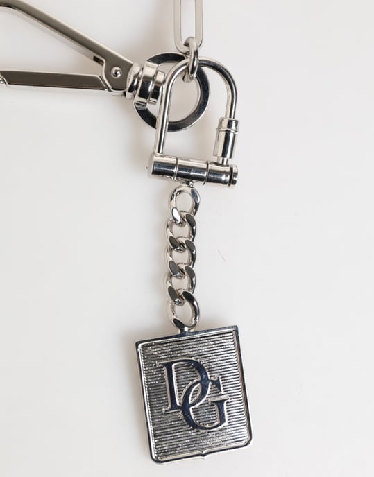 Dolce & Gabbana Silberfarbener Metallkettenschmuck mit DG-Logo Anhänger Herren Halskette - Image 3