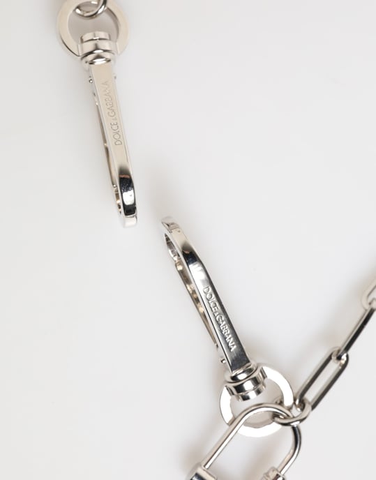 Dolce & Gabbana Silberfarbener Metallkettenschmuck mit DG-Logo Anhänger Herren Halskette - Image 5