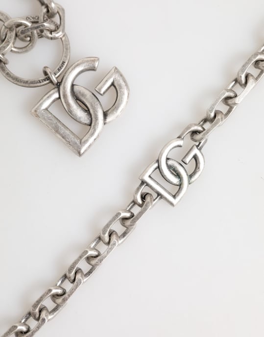 Dolce & Gabbana Silberfarbener Messing DG Logo Detail Kette Herren Halskette - Image 3