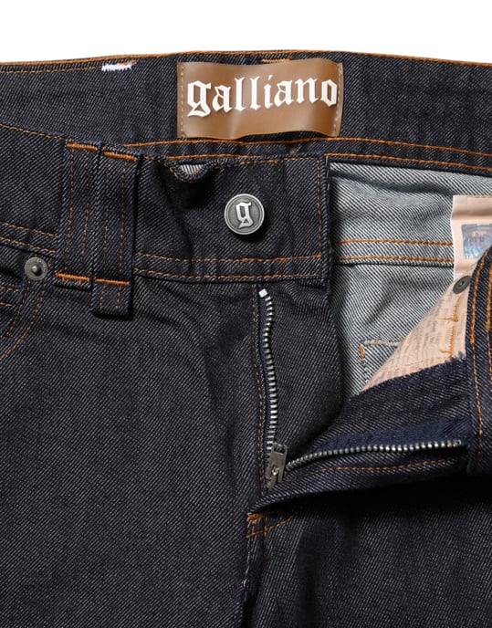 John Galliano Blaue Mittlere Taille Baumwollweite Leg Denim Jeans - Image 4