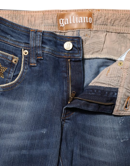 John Galliano Blaue Baumwolle Mid-Waist Weite Bein Denim-Jeans - Image 4