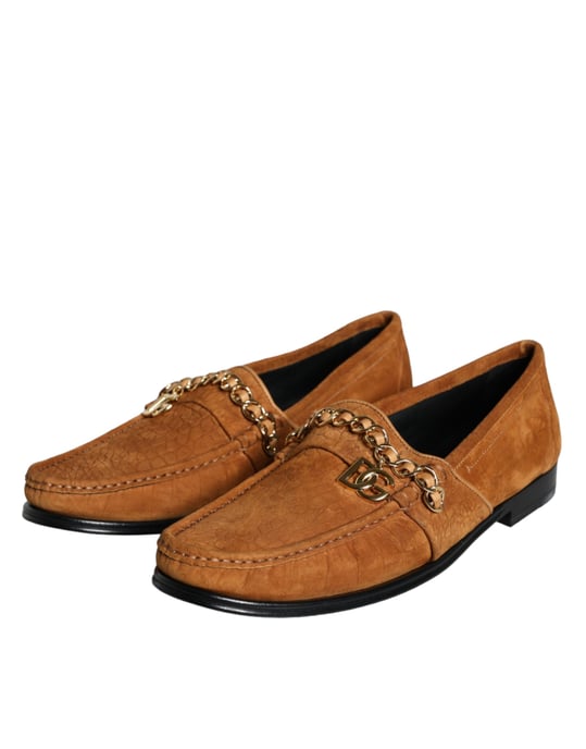 Dolce & Gabbana Braune Samtleder-Logo-Mokassin Slipper - Image 3