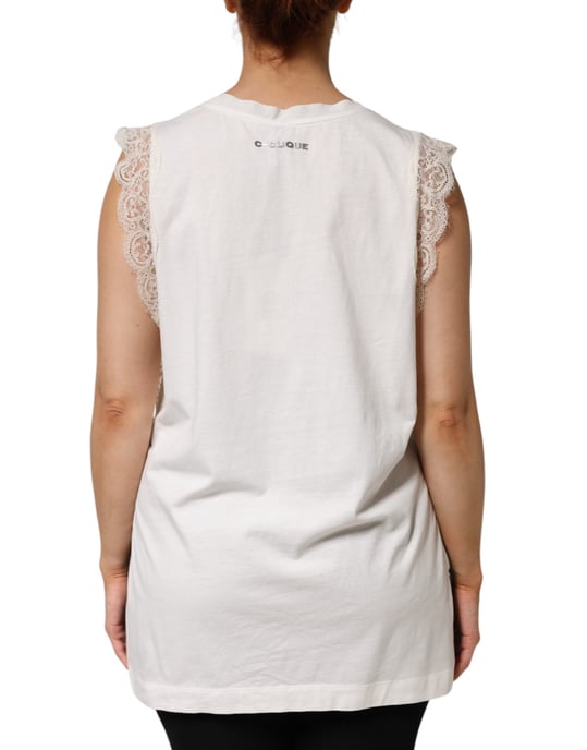 PINKO Weißes Seidenmischung Top mit Spitzenbesatz ohne Ärmeln im V-Ausschnitt für Damen - Image 4