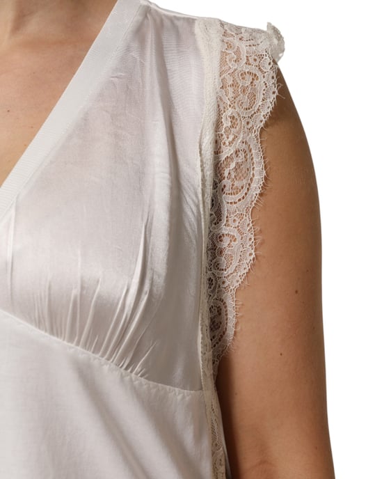PINKO Weißes Seidenmischung Top mit Spitzenbesatz ohne Ärmeln im V-Ausschnitt für Damen - Image 6