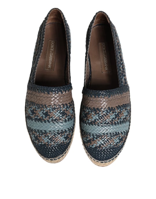 Dolce & Gabbana Blau-Grau Geflochtene Leder Büffel Espadrilleschuhe - Image 3