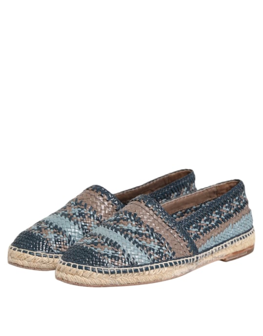 Dolce & Gabbana Blau-Grau Geflochtene Leder Büffel Espadrilleschuhe - Image 4