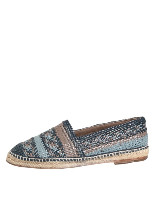 Dolce & Gabbana Blau-Grau Geflochtene Leder Büffel Espadrilleschuhe - Image 6