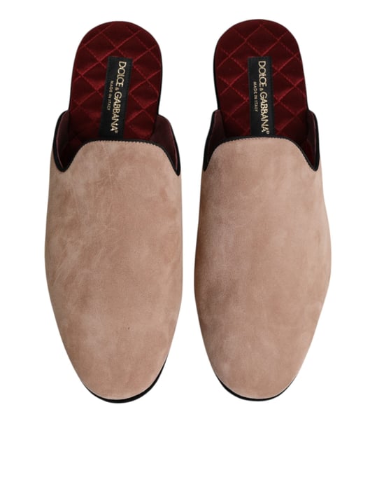 Dolce & Gabbana Beigefarbene Capra-Suede-Slides Flachschlappen Schuhe - Image 3