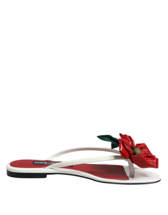 Dolce & Gabbana Rote Weiße KEIRA Blumen Leder Sandalen Schuhe - Image 1