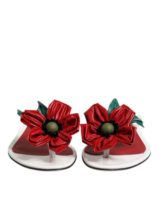Dolce & Gabbana Rote Weiße KEIRA Blumen Leder Sandalen Schuhe - Image 2