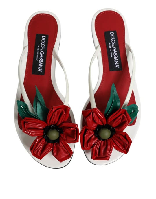 Dolce & Gabbana Rote Weiße KEIRA Blumen Leder Sandalen Schuhe - Image 3