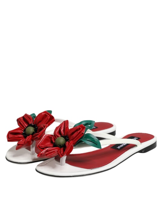 Dolce & Gabbana Rote Weiße KEIRA Blumen Leder Sandalen Schuhe - Image 4
