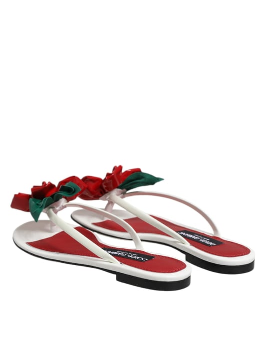 Dolce & Gabbana Rote Weiße KEIRA Blumen Leder Sandalen Schuhe - Image 5