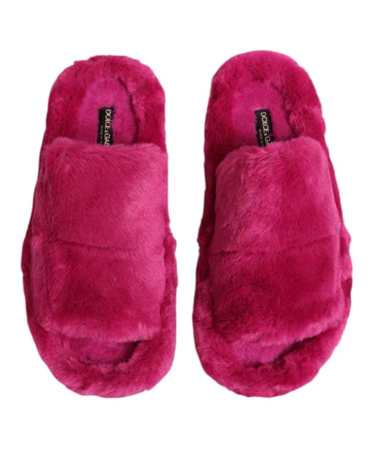 Dolce & Gabbana Pinke Acryl-Faux-Fur Herrenflats Sandalen Schuhe - Image 3