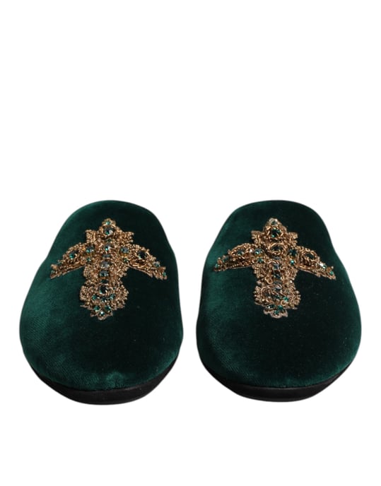 Dolce & Gabbana grüne Samt-Quasten verzierte Pantoletten - Image 2