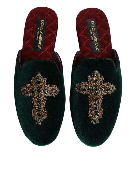 Dolce & Gabbana grüne Samt-Quasten verzierte Pantoletten - Image 3