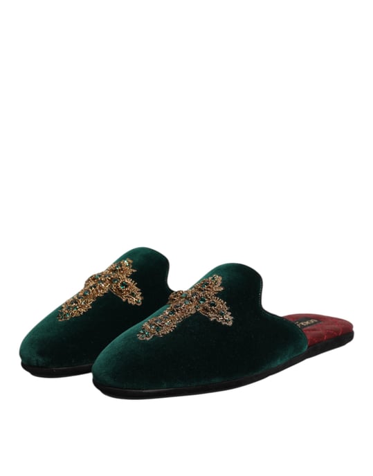 Dolce & Gabbana grüne Samt-Quasten verzierte Pantoletten - Image 4
