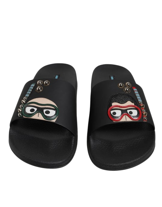 Dolce & Gabbana Schwarze Divers Leder Ballerinas Sandalen Strandmode Schuhe - Image 2