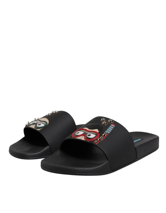 Dolce & Gabbana Schwarze Divers Leder Ballerinas Sandalen Strandmode Schuhe - Image 3