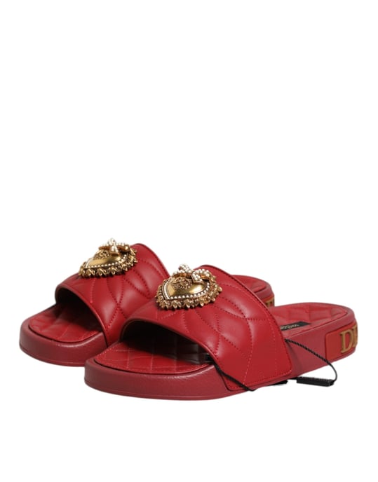 Dolce & Gabbana Rote Hingabe Matelassé Leder-Sandalen - Image 4