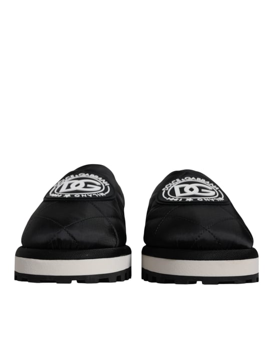 Dolce & Gabbana Schwarze Nylon Stepp-Logo-Patch Sandalen Slipper Schuhe - Image 2