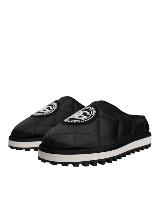 Dolce & Gabbana Schwarze Nylon Stepp-Logo-Patch Sandalen Slipper Schuhe - Image 3
