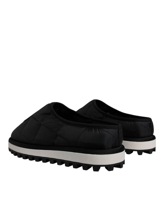 Dolce & Gabbana Schwarze Nylon Stepp-Logo-Patch Sandalen Slipper Schuhe - Image 4