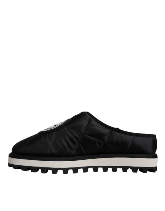 Dolce & Gabbana Schwarze Nylon Stepp-Logo-Patch Sandalen Slipper Schuhe - Image 5