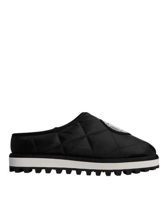Dolce & Gabbana Schwarze Nylon Stepp-Logo-Patch Sandalen Slipper Schuhe - Image 6