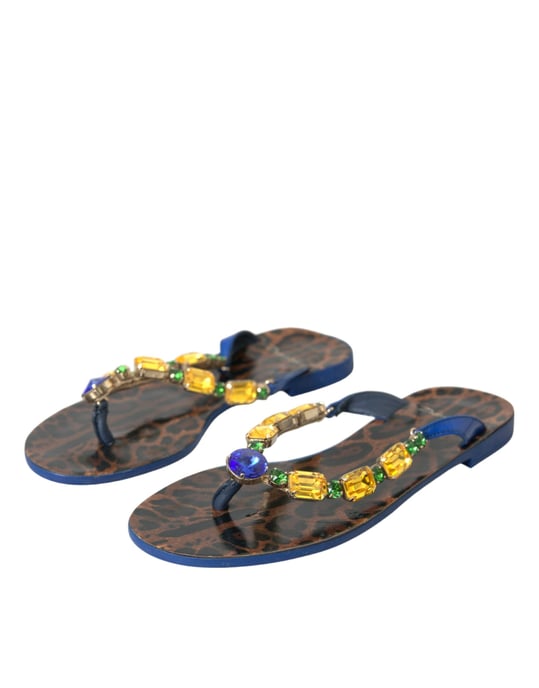 Dolce & Gabbana Blaue Kristall Kalbsleder Strand Schuhe - Image 3