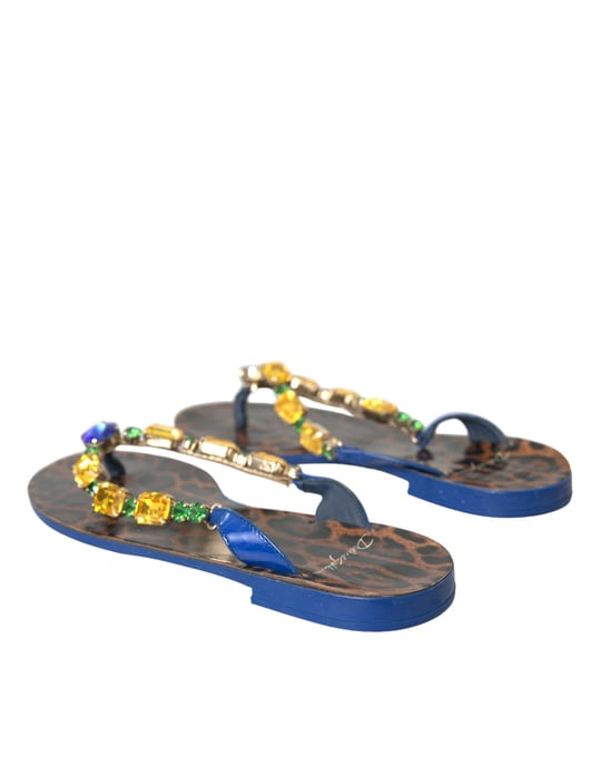 Dolce & Gabbana Blaue Kristall Kalbsleder Strand Schuhe - Image 4