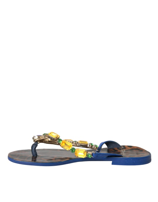 Dolce & Gabbana Blaue Kristall Kalbsleder Strand Schuhe - Image 5