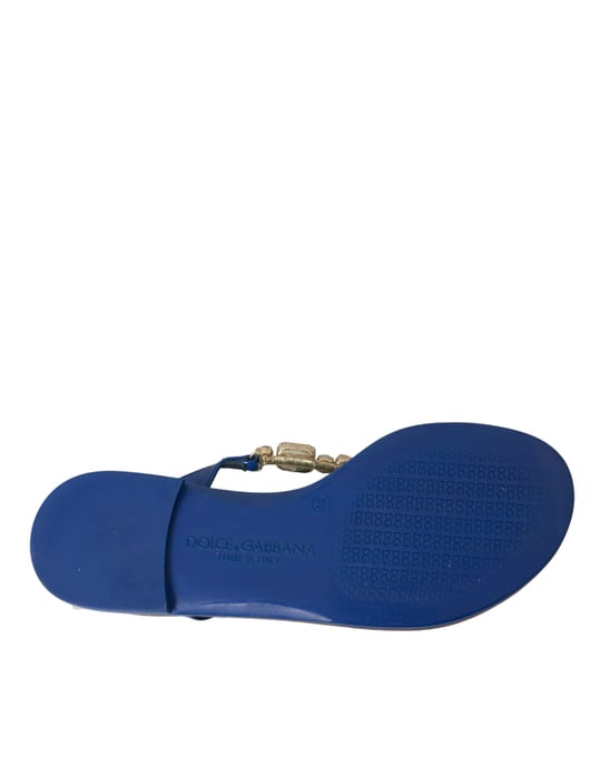 Dolce & Gabbana Blaue Kristall Kalbsleder Strand Schuhe - Image 6