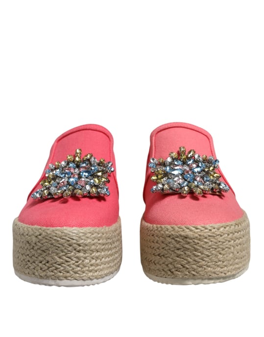 Twinset Rosa Leinwand Kristallverzierte Slip-On-Schuhe - Image 2