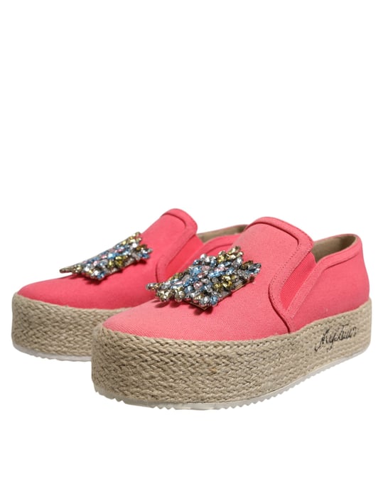 Twinset Rosa Leinwand Kristallverzierte Slip-On-Schuhe - Image 3