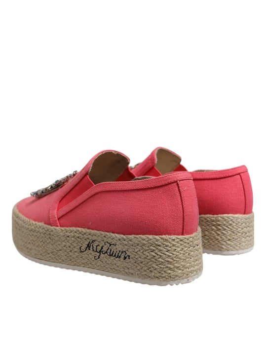 Twinset Rosa Leinwand Kristallverzierte Slip-On-Schuhe - Image 4