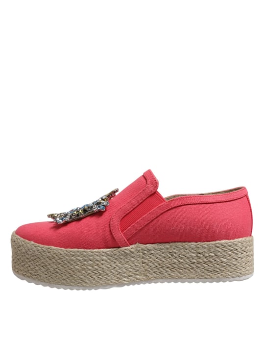 Twinset Rosa Leinwand Kristallverzierte Slip-On-Schuhe - Image 5