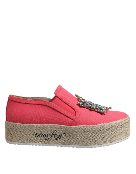 Twinset Rosa Leinwand Kristallverzierte Slip-On-Schuhe - Image 6