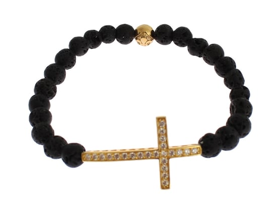 Nialaya Lava Stein Gold Klare CZ Kreuz 925 Silber Armband - Image 2