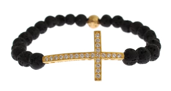 Nialaya Lava Stein Gold Klare CZ Kreuz 925 Silber Armband - Image 3