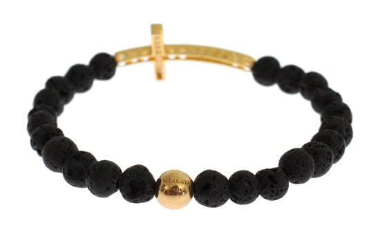 Nialaya Lava Stein Gold Klare CZ Kreuz 925 Silber Armband - Image 4