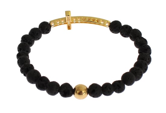 Nialaya Lava Stein Gold Klare CZ Kreuz 925 Silber Armband - Image 5