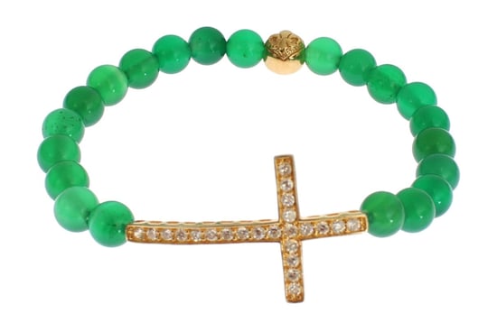 Nialaya Jade Stein Gold CZ Kreuz 925 Silberarmband - Image 2