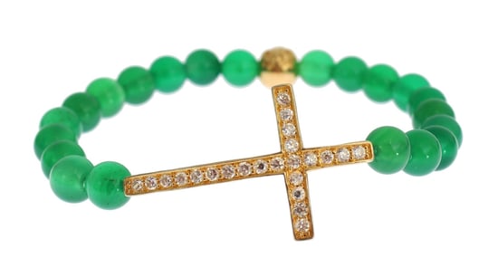 Nialaya Jade Stein Gold CZ Kreuz 925 Silberarmband - Image 3