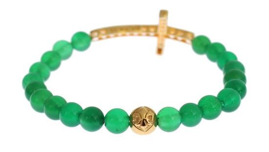 Nialaya Jade Stein Gold CZ Kreuz 925 Silberarmband - Image 6