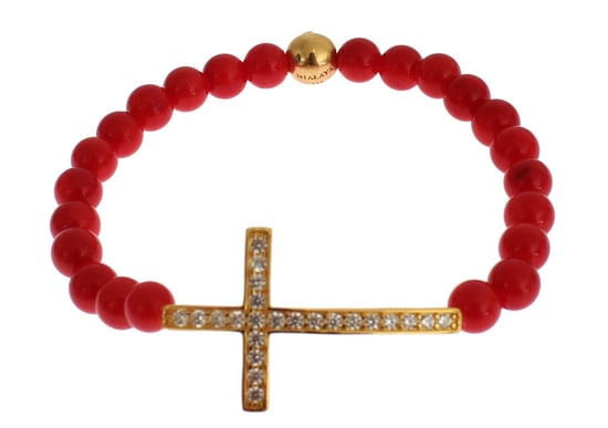 Nialaya Rotes Korallen Gold CZ Kreuz 925 Silberarmband - Image 2