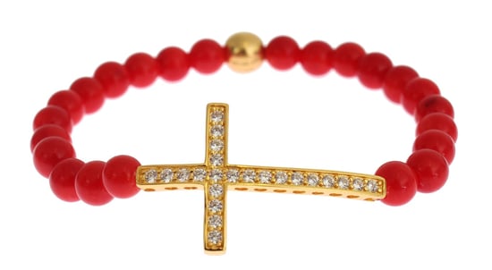 Nialaya Rotes Korallen Gold CZ Kreuz 925 Silberarmband - Image 3